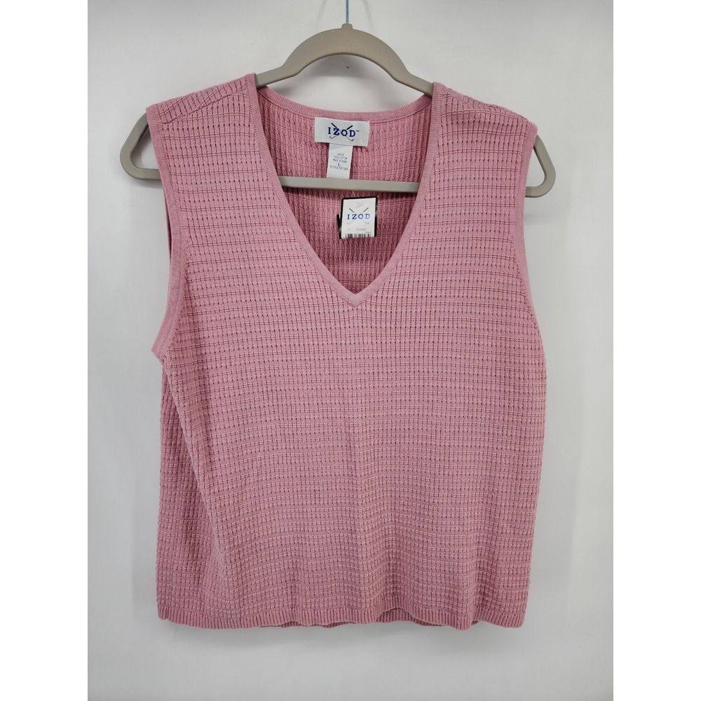IZOD Ladies Pink 100% Cotton V-Neck Knit Sweater Vest Size Large NWT